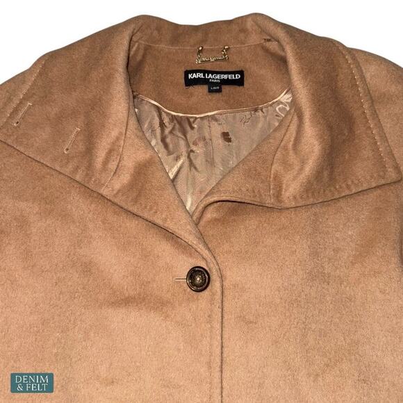 Karl Lagerfeld Paris Camel Wool Blend Puff Sleeve Long Topper Coat Jacket NEW - Picture 5 of 15